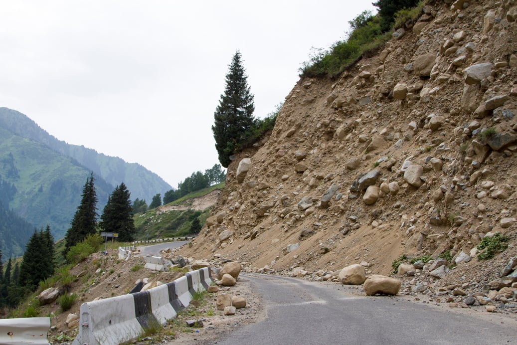 landslide on the mountain road